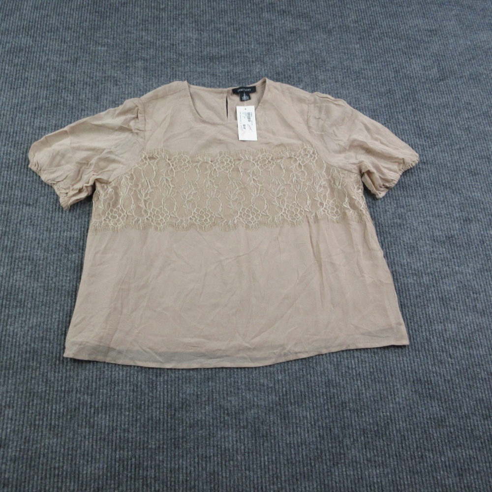 Sanctuary Blouse Womens XL Fawn Tunic Lace Chiffon Lined Puff Sleeve NWT
